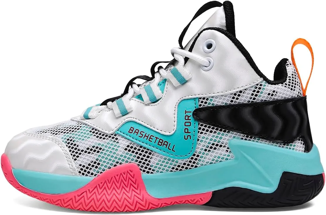Sanearde Boys Grils Basketball Shoes High Top Youth Fashion Lightweight Volleyball Sneakers Comfortable Non-Slip Footwear