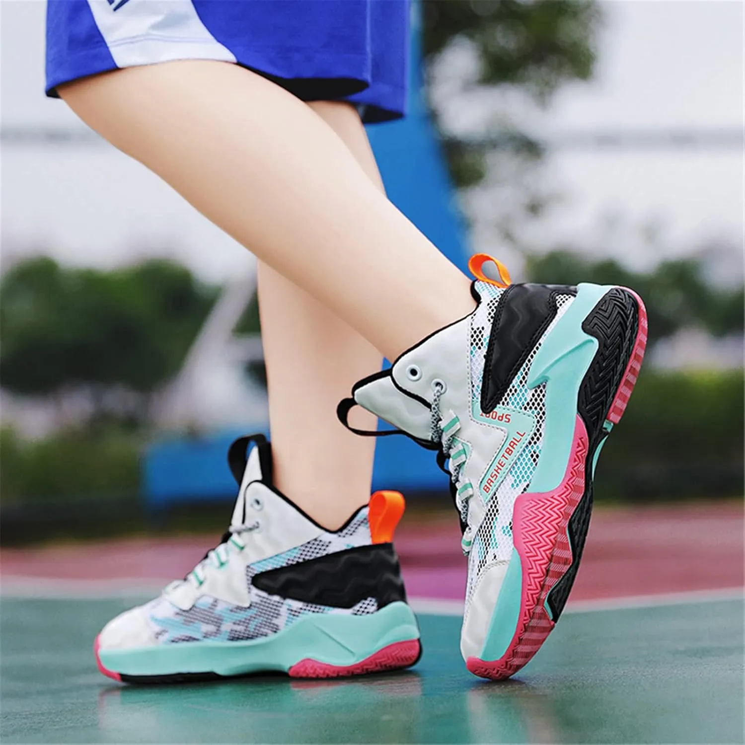Sanearde Boys Grils Basketball Shoes High Top Youth Fashion Lightweight Volleyball Sneakers Comfortable Non-Slip Footwear