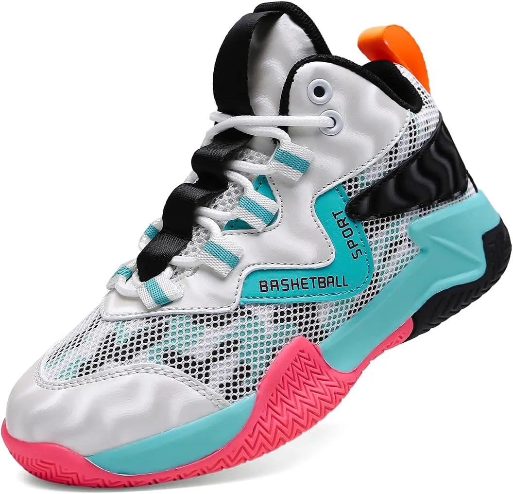 Sanearde Boys Grils Basketball Shoes High Top Youth Fashion Lightweight Volleyball Sneakers Comfortable Non-Slip Footwear