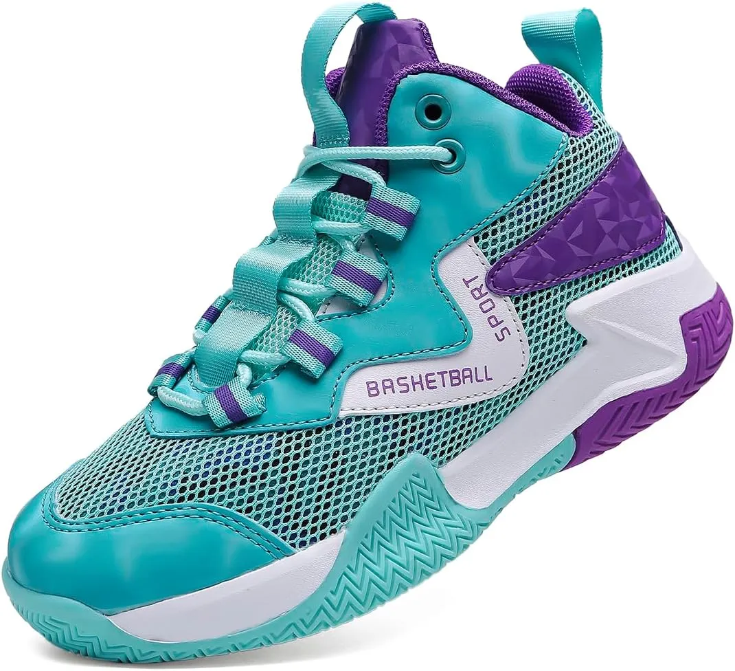 Sanearde Boys Grils Basketball Shoes High Top Youth Fashion Lightweight Volleyball Sneakers Comfortable Non-Slip Footwear
