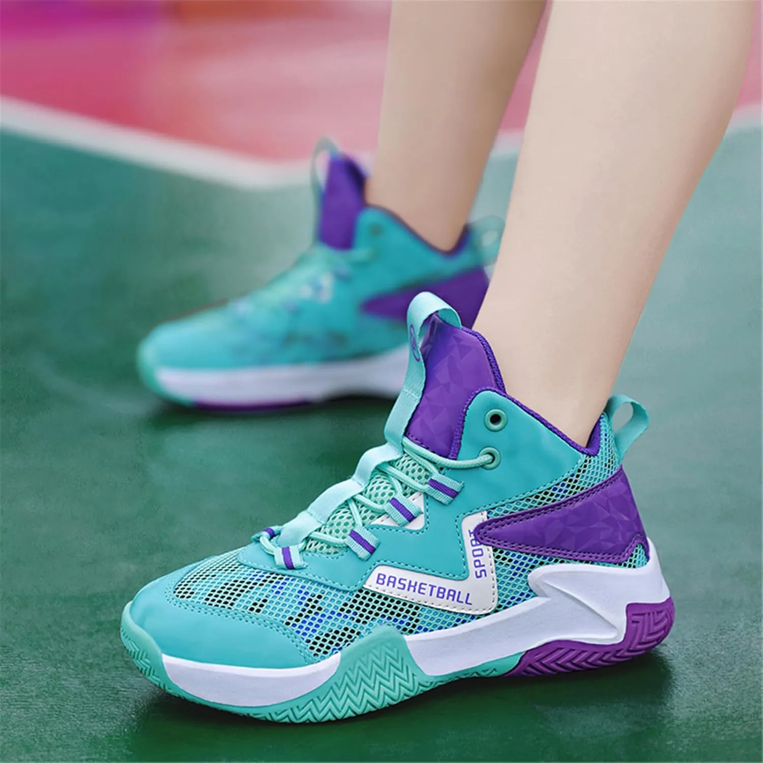Sanearde Boys Grils Basketball Shoes High Top Youth Fashion Lightweight Volleyball Sneakers Comfortable Non-Slip Footwear