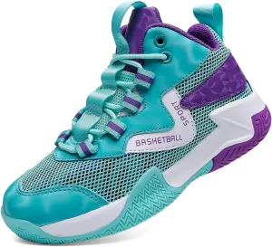 Sanearde Boys Grils Basketball Shoes High Top Youth Fashion Lightweight Volleyball Sneakers Comfortable Non-Slip Footwear