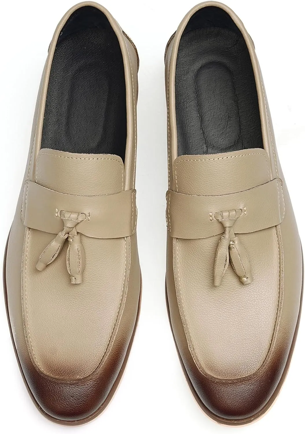 Santimon Men’s Tassel Loafers Genuine Leather Slip-On Shoes Breathable Black & Light Gray Business Formal Dress & Prom Dress Shoes