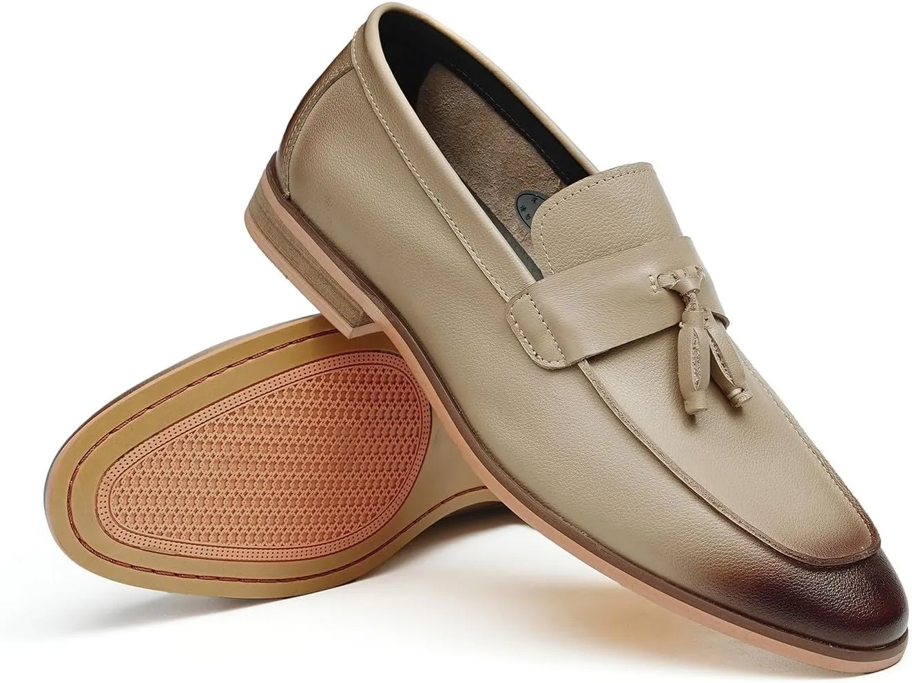 Santimon Men’s Tassel Loafers Genuine Leather Slip-On Shoes Breathable Black & Light Gray Business Formal Dress & Prom Dress Shoes