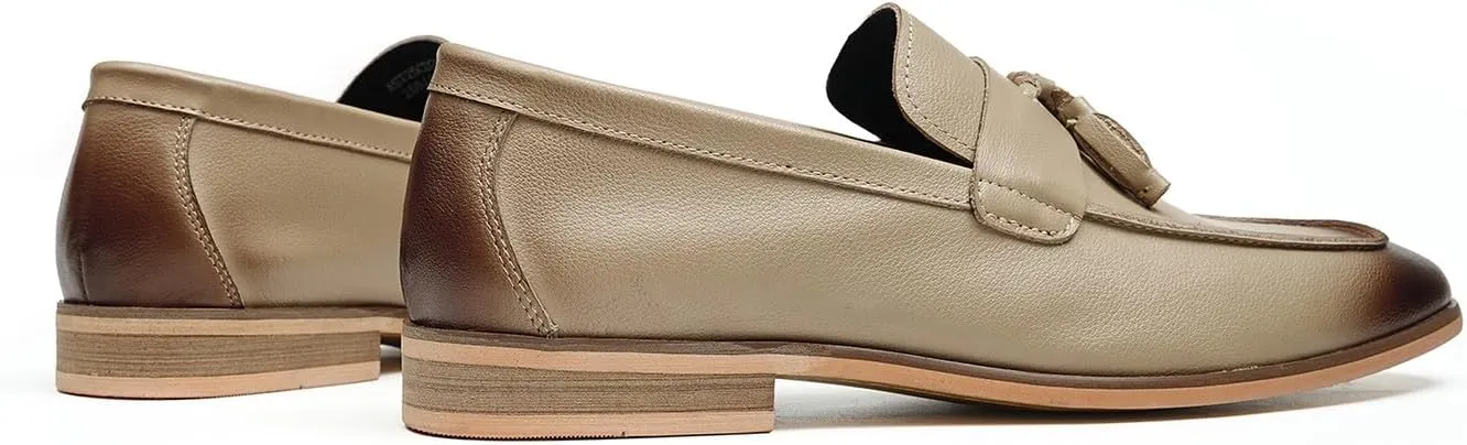 Santimon Men’s Tassel Loafers Genuine Leather Slip-On Shoes Breathable Black & Light Gray Business Formal Dress & Prom Dress Shoes