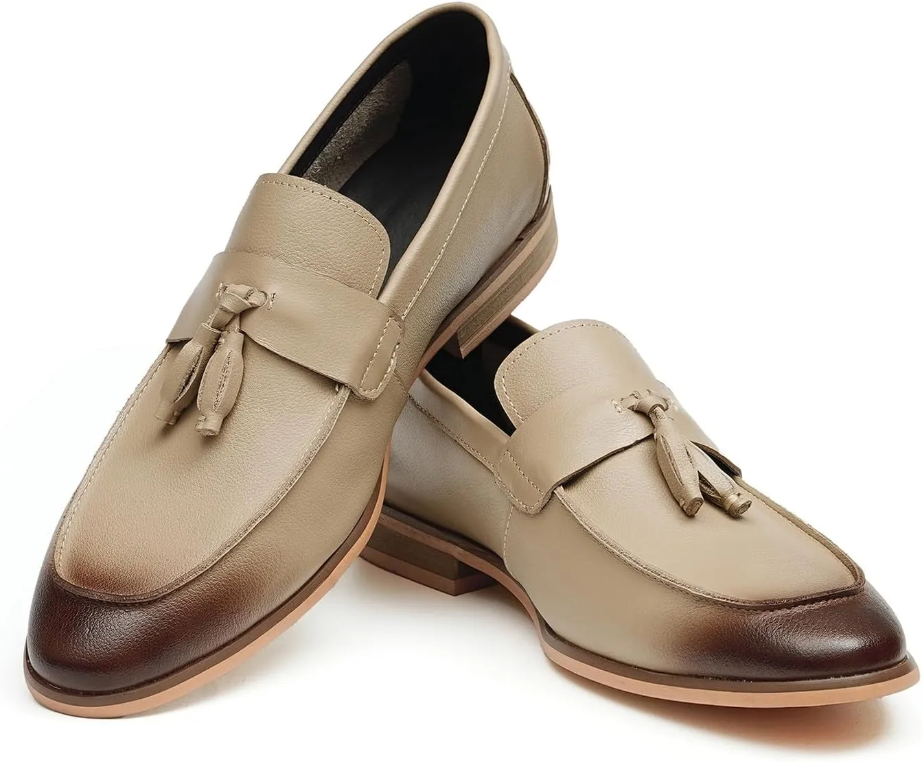 Santimon Men’s Tassel Loafers Genuine Leather Slip-On Shoes Breathable Black & Light Gray Business Formal Dress & Prom Dress Shoes