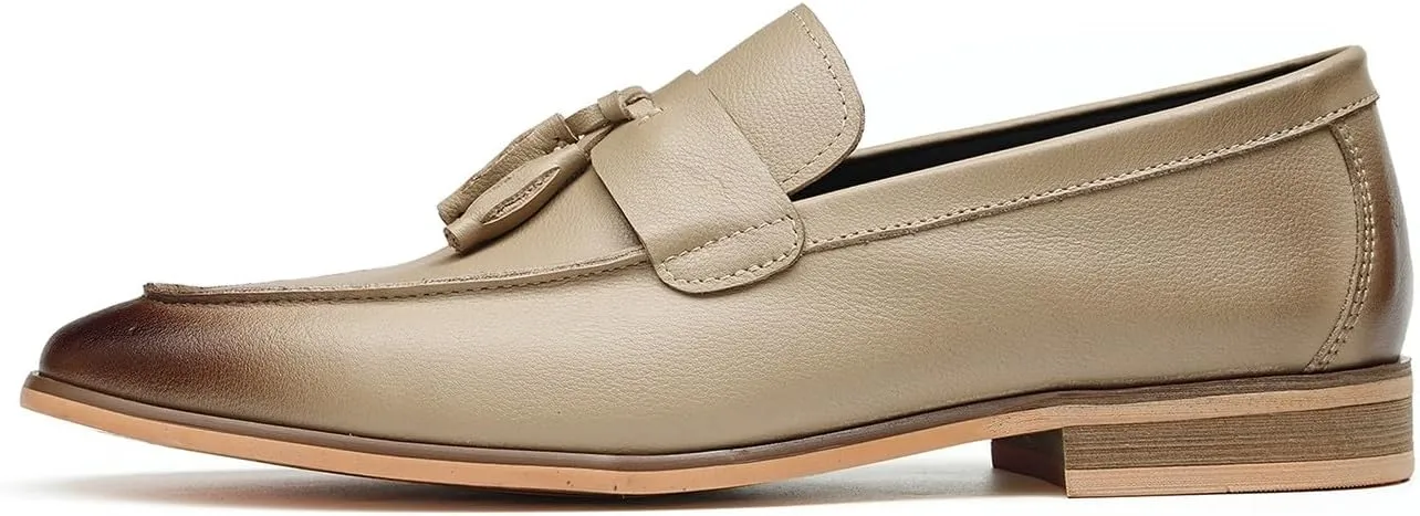 Santimon Men’s Tassel Loafers Genuine Leather Slip-On Shoes Breathable Black & Light Gray Business Formal Dress & Prom Dress Shoes