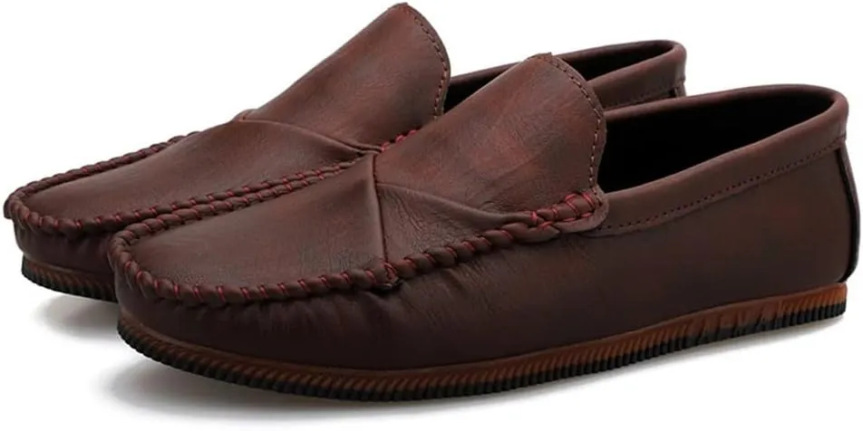 Smoking Loafer Driving Moccasins for Men Vegan Leather Stitching Details Round Toe Rubber Sole Flat Heel Resistant Lightweight Flexible Casual for Any Attire