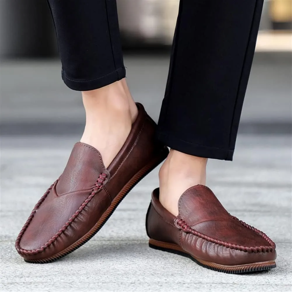 Smoking Loafer Driving Moccasins for Men Vegan Leather Stitching Details Round Toe Rubber Sole Flat Heel Resistant Lightweight Flexible Casual for Any Attire