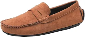 Smoking Loafer for Men Genuine Leather Round Toe Suede Vamp Penny Loafer Resistant Lightweight Anti-Slip Flat Heel Flexible Outdoor Slip On