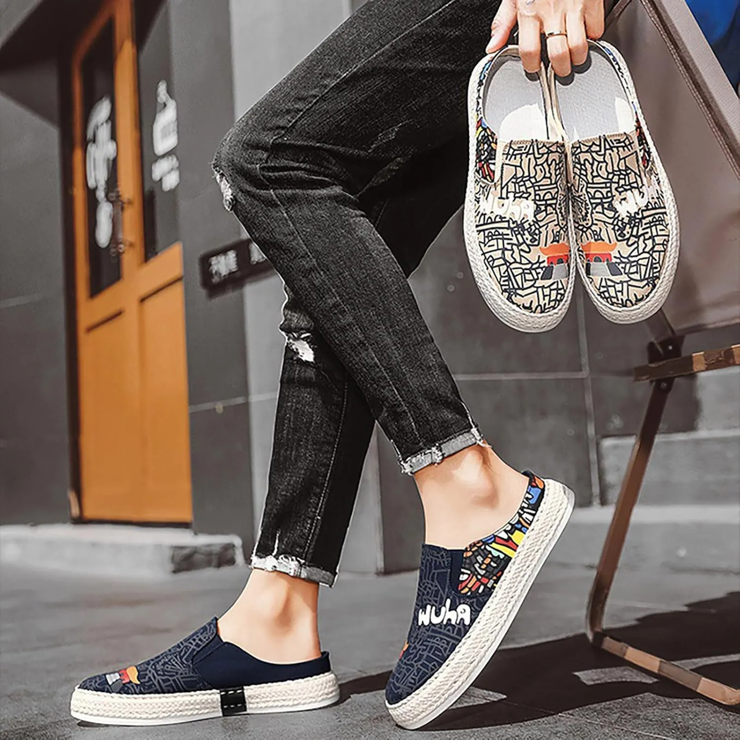 Sneakers Business Breathable 2023 Foreign Trade Men's Heel Less Half Slippers Flat Bottom Fisherman's Shoes Lightweight