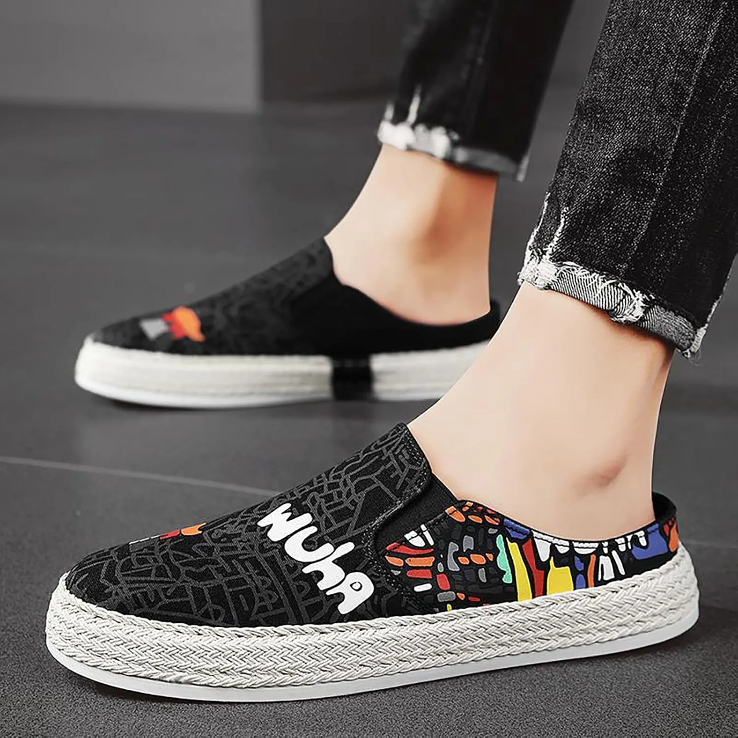Sneakers Business Breathable 2023 Foreign Trade Men's Heel Less Half Slippers Flat Bottom Fisherman's Shoes Lightweight
