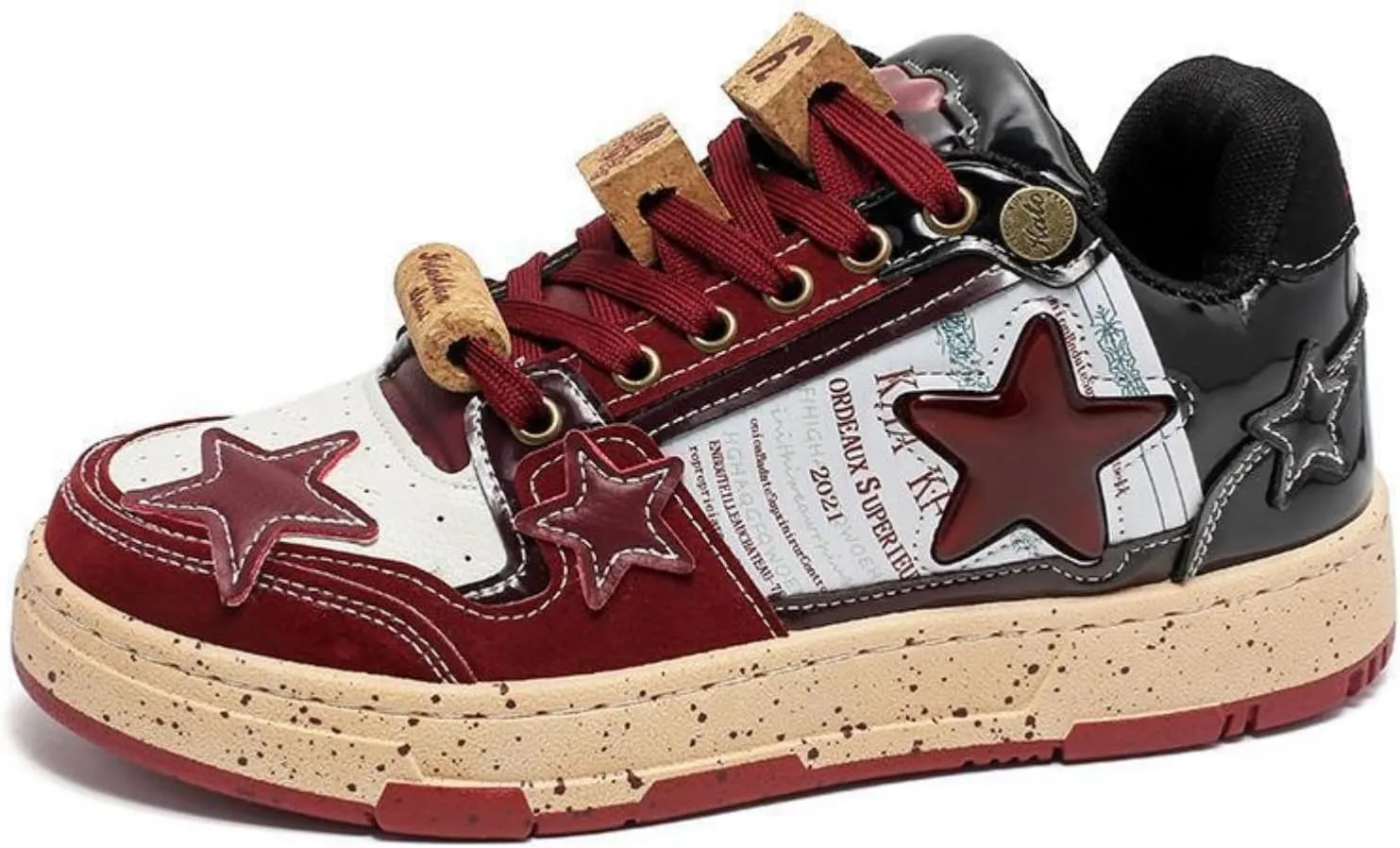 Star Shoes Men's Chunky Sneakers Y2K Retro Walking Shoes，Leather Lace Up Retro Sneakers，Lightweight Comfort Walking Footwear for Women Men