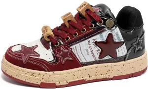 Star Shoes Men's Chunky Sneakers Y2K Retro Walking Shoes，Leather Lace Up Retro Sneakers，Lightweight Comfort Walking Footwear for Women Men