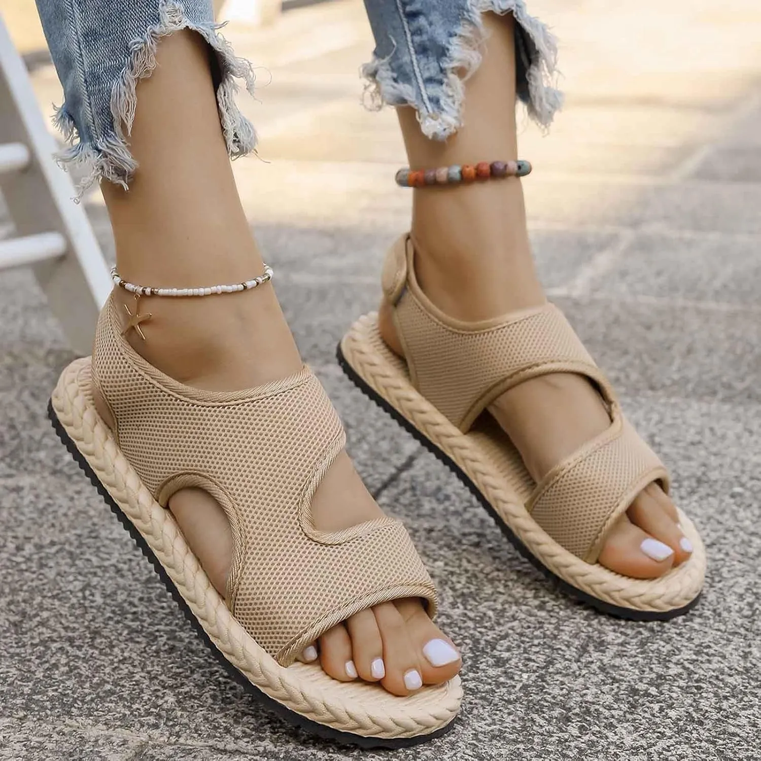 Stylish Women's Sandals Everyday Wear Open Toe Design With Closure Comfortable Flat Sole Leather Wedge Sandals Women
