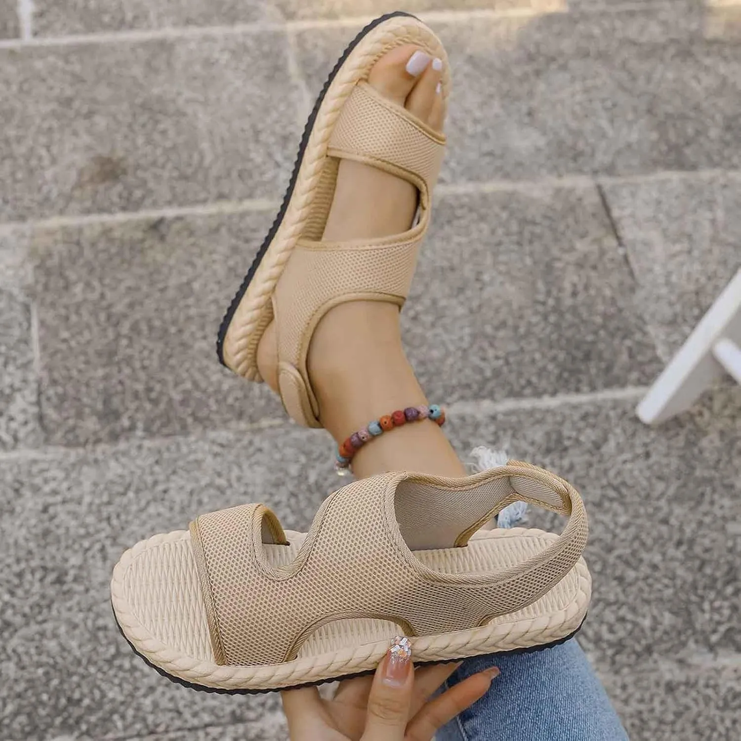 Stylish Women's Sandals Everyday Wear Open Toe Design With Closure Comfortable Flat Sole Leather Wedge Sandals Women
