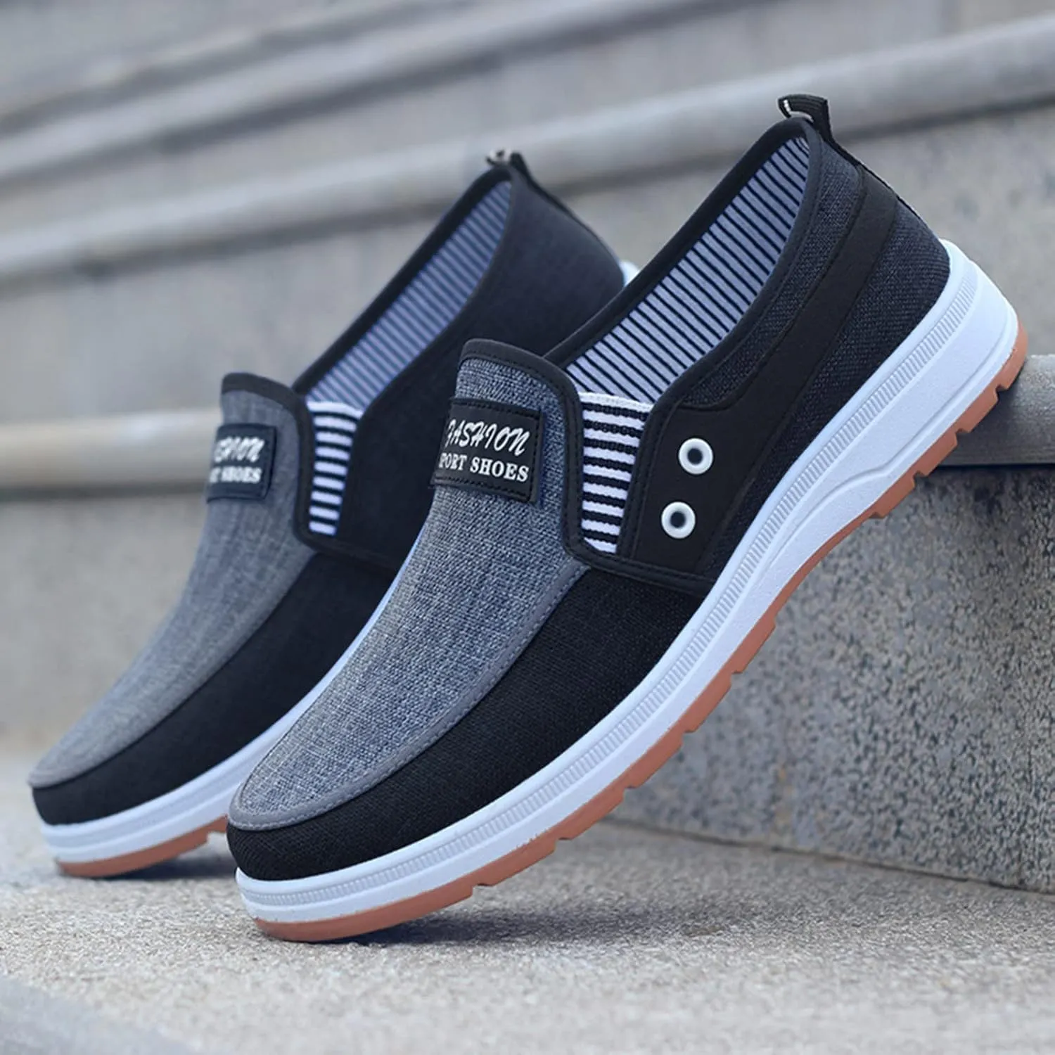 Tennis Walking Shoes Fashion All Season Men Casual Shoes Flat Non Slip Soles Canvas Lightweight Slip On Comfortable