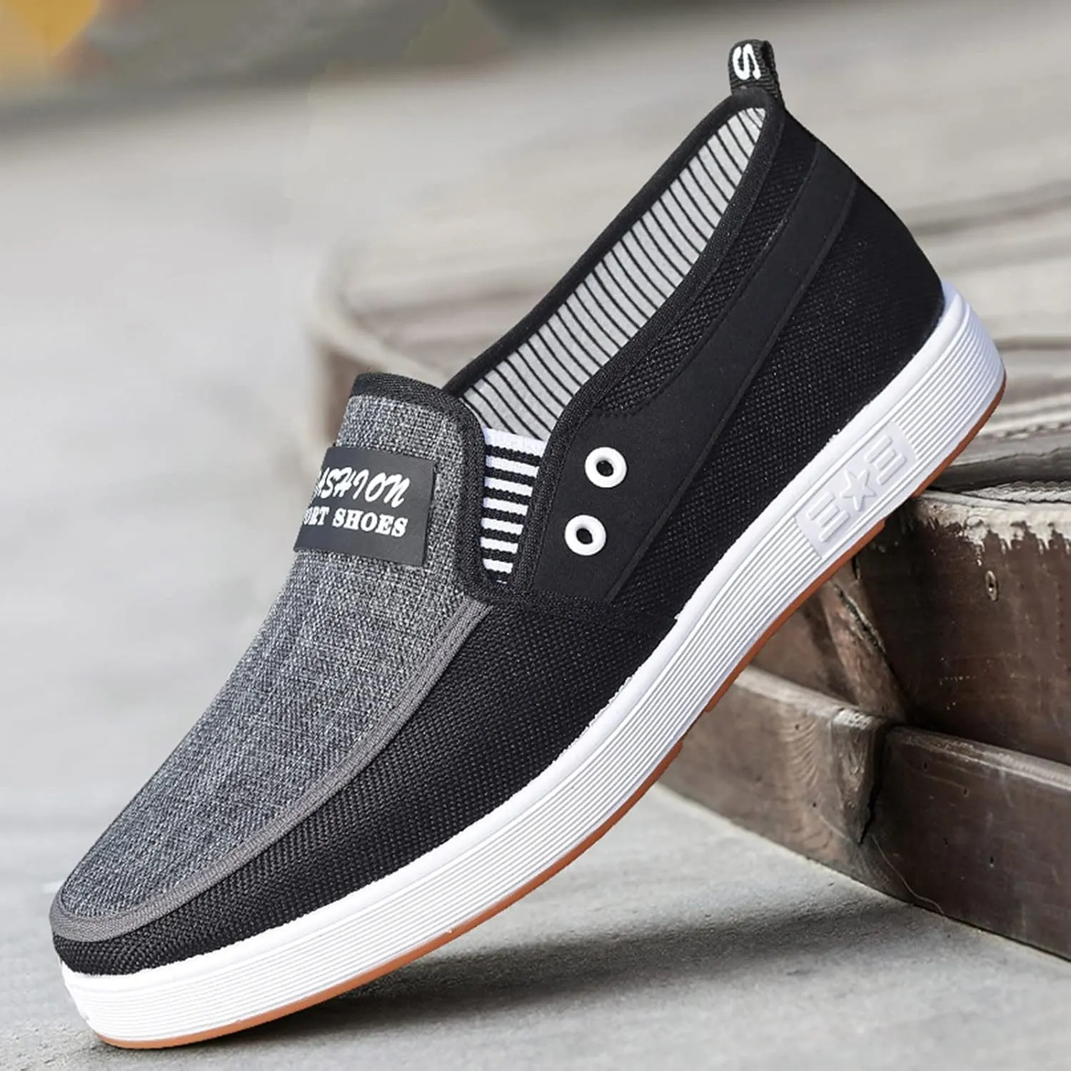 Tennis Walking Shoes Fashion All Season Men Casual Shoes Flat Non Slip Soles Canvas Lightweight Slip On Comfortable