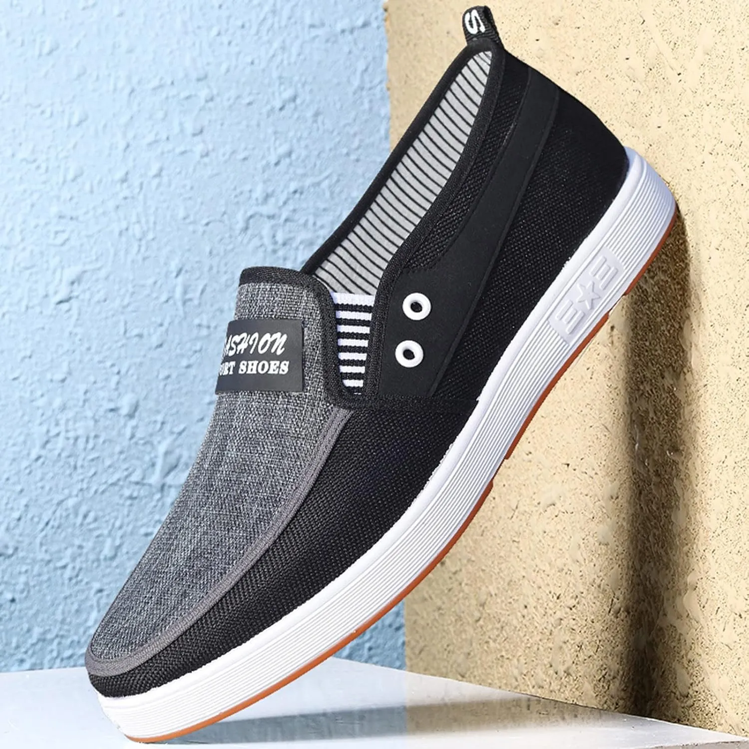 Tennis Walking Shoes Fashion All Season Men Casual Shoes Flat Non Slip Soles Canvas Lightweight Slip On Comfortable