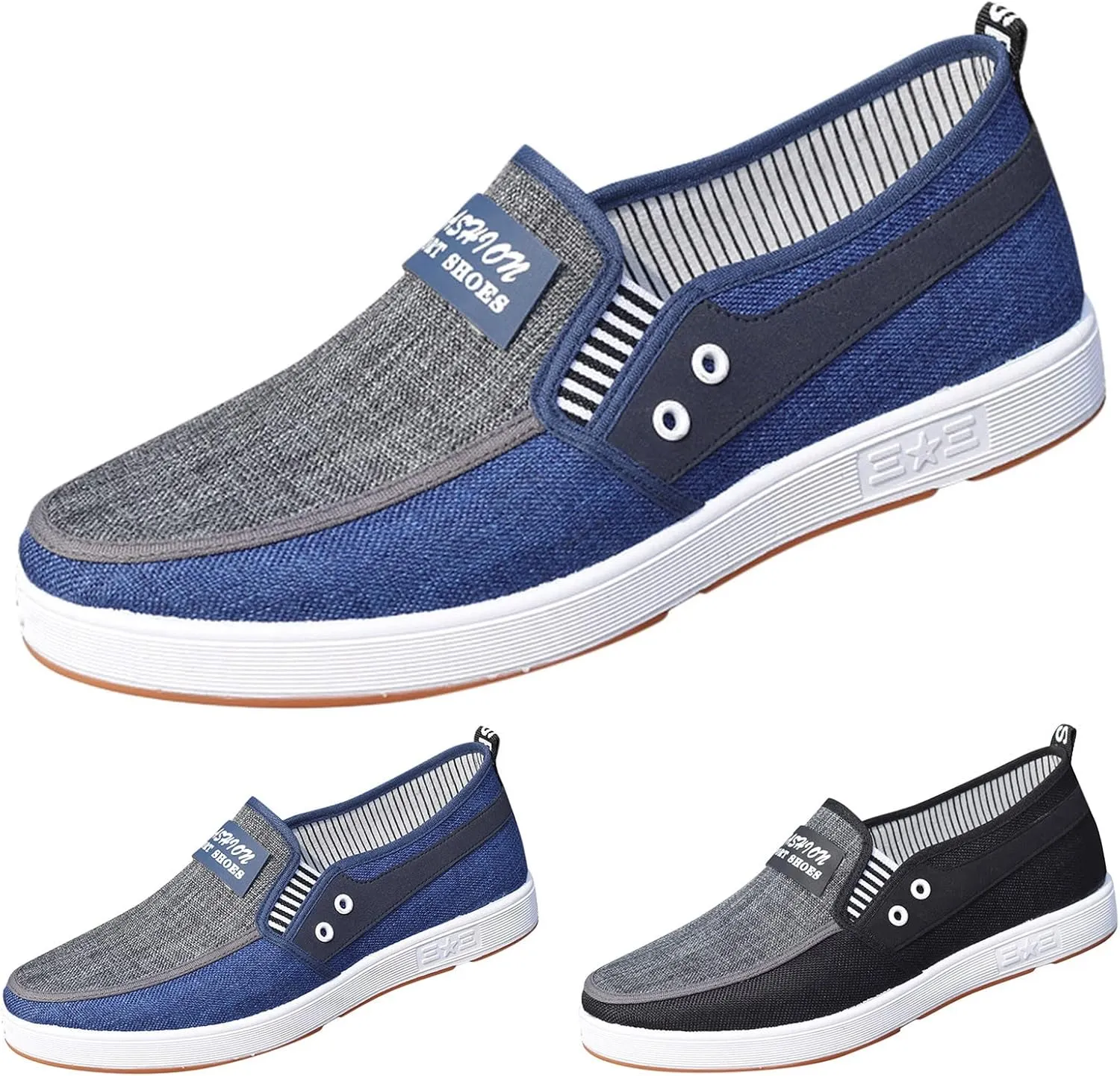 Tennis Walking Shoes Fashion All Season Men Casual Shoes Flat Non Slip Soles Canvas Lightweight Slip On Comfortable