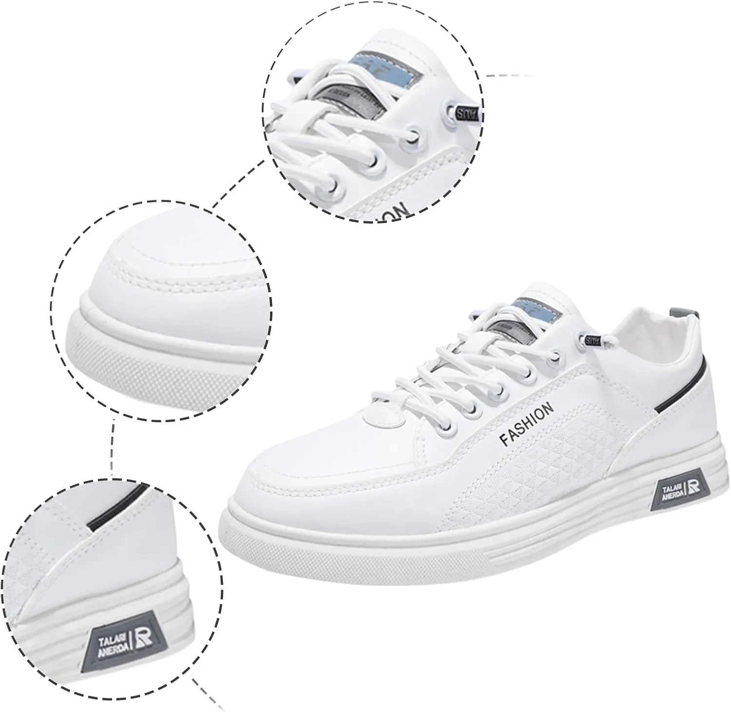 Tennis Walking Shoes Men's Fashion Round Toe Lace Up Leather White Shoes Casual Comfortable Breathable Sneakers