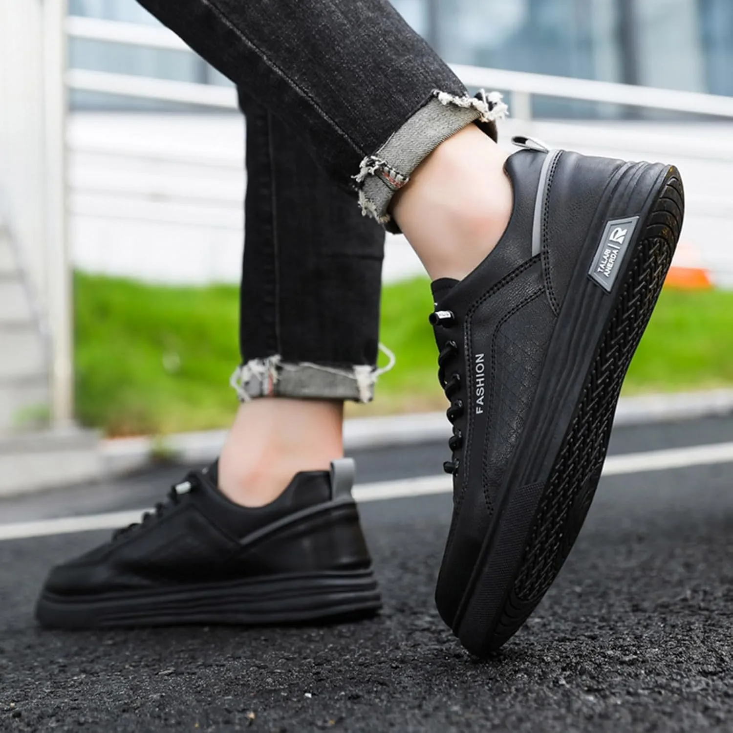 Tennis Walking Shoes Men's Fashion Round Toe Lace Up Leather White Shoes Casual Comfortable Breathable Sneakers