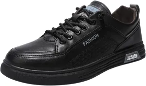 Tennis Walking Shoes Men's Fashion Round Toe Lace Up Leather White Shoes Casual Comfortable Breathable Sneakers