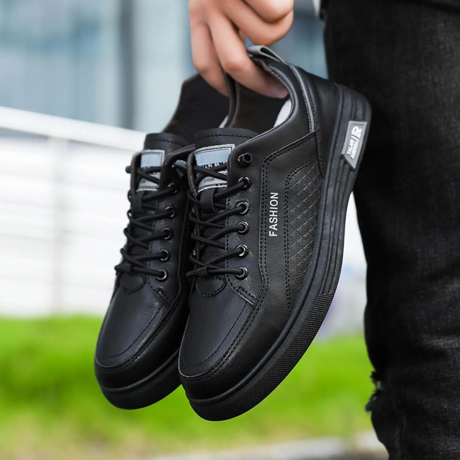 Tennis Walking Shoes Men's Fashion Round Toe Lace Up Leather White Shoes Casual Comfortable Breathable Sneakers