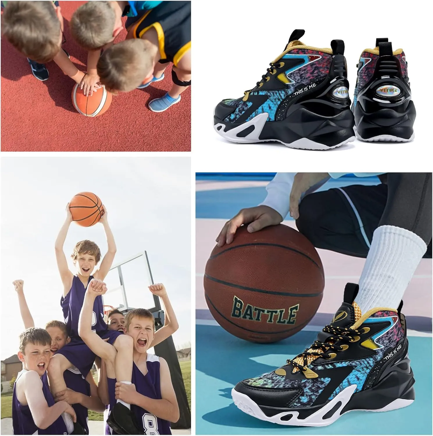 VITUOFLY Kids Basketball Shoes Boys Air Cushion Sneakers Girls Mid Top School Hoops Shoes Non-Slip Outdoor Sports Running Gym Comfortable Durable Little Kid/Big Kid