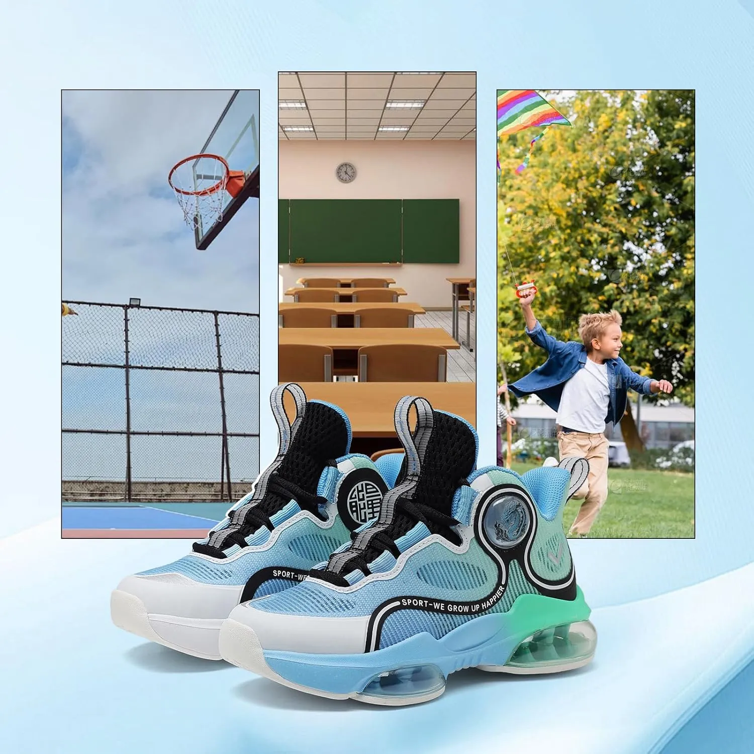 VITUOFLY Kids Basketball Shoes Boys Air Cushion Sneakers Girls Mid Top School Hoops Shoes Non-Slip Outdoor Sports Running Gym Comfortable Durable Little Kid/Big Kid