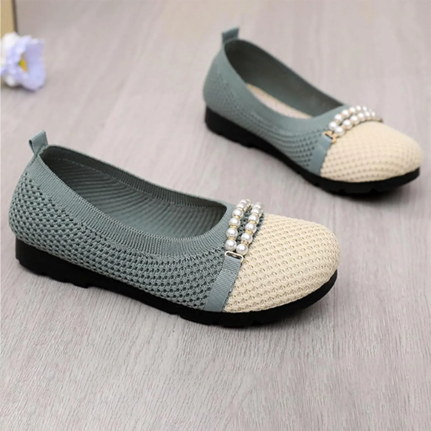 Wide Dress Shoes for Women Breathable Knitted Slip On Penny Loafers Casual Comfortable Business Work Flat Loafer Shoes