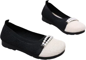 Wide Dress Shoes for Women Breathable Knitted Slip On Penny Loafers Casual Comfortable Business Work Flat Loafer Shoes