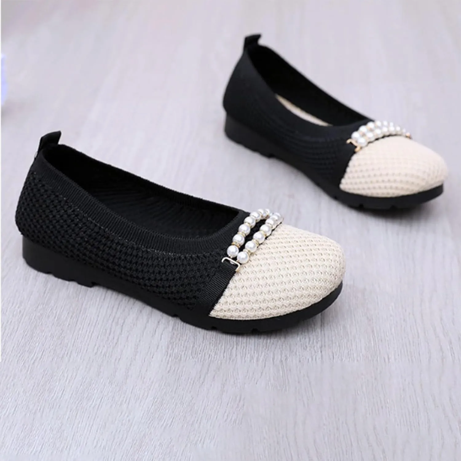 Wide Dress Shoes for Women Breathable Knitted Slip On Penny Loafers Casual Comfortable Business Work Flat Loafer Shoes
