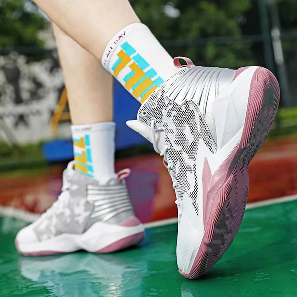 WILTENA Womens Fashion Breathable Basketball Shoes Mens Outdoor Mesh Sneakers Anti Slip Cushion Sports Shoes for Running Walking Training