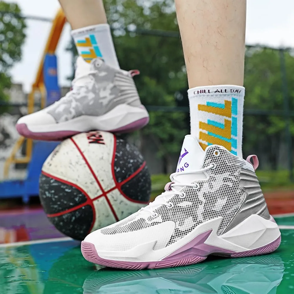 WILTENA Womens Fashion Breathable Basketball Shoes Mens Outdoor Mesh Sneakers Anti Slip Cushion Sports Shoes for Running Walking Training