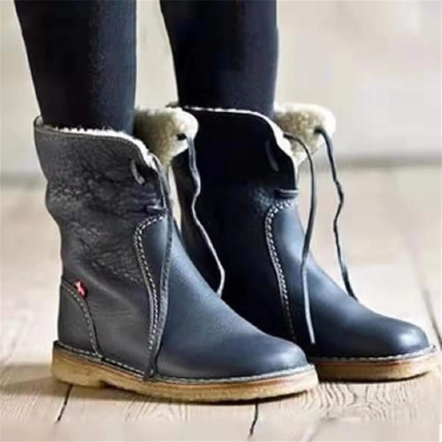Winter Boots For Women 2024 Mid-Calf Snow Boots Fur Lined Warm Slip On Comfortable Outdoor Short Ankle Booties 2024