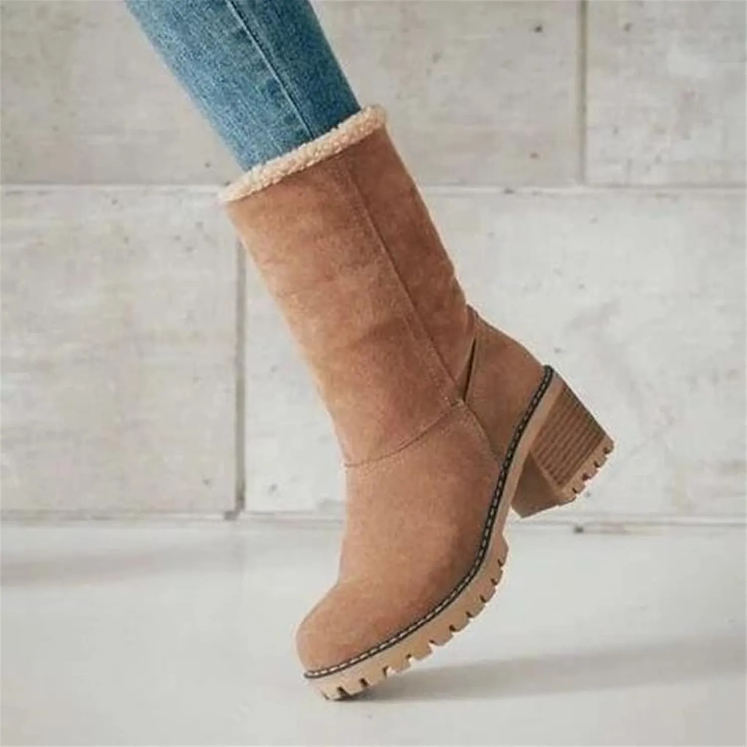 Winter Boots For Women 2024 Warm Faux Fur Lined Mid Calf Snow Boots Comfortable Walking Slip On Short Ankle Booties