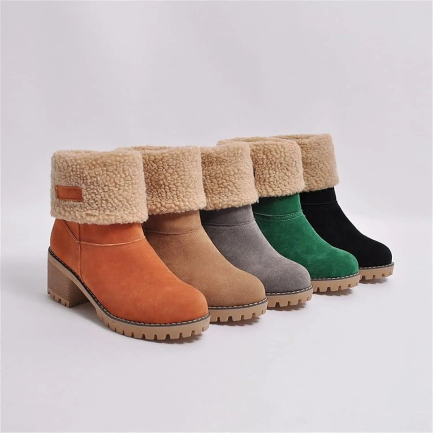 Winter Boots For Women 2024 Warm Faux Fur Lined Mid Calf Snow Boots Comfortable Walking Slip On Short Ankle Booties