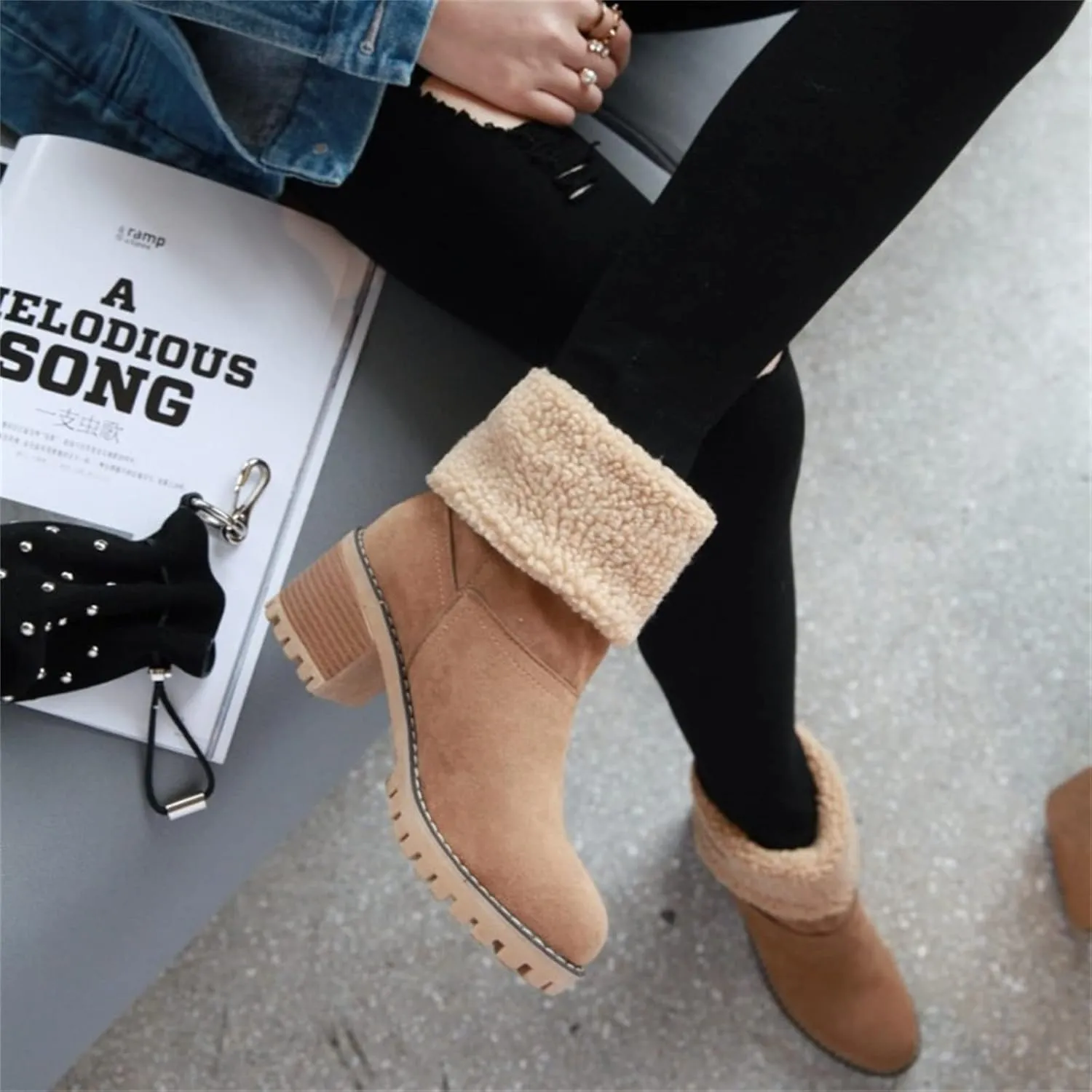 Winter Boots For Women 2024 Warm Faux Fur Lined Mid Calf Snow Boots Comfortable Walking Slip On Short Ankle Booties