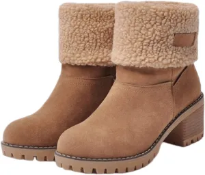 Winter Boots For Women 2024 Warm Faux Fur Lined Mid Calf Snow Boots Comfortable Walking Slip On Short Ankle Booties