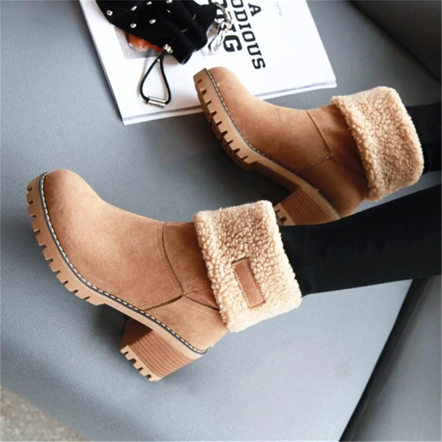 Winter Boots For Women 2024 Warm Faux Fur Lined Mid Calf Snow Boots Comfortable Walking Slip On Short Ankle Booties