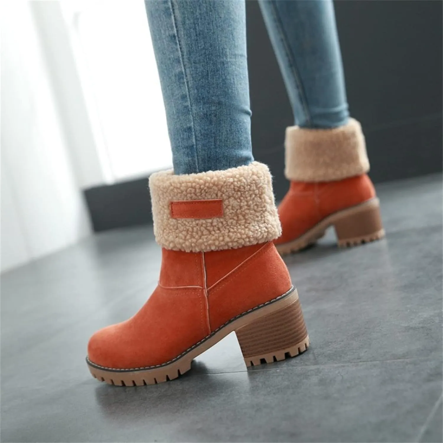 Winter Boots For Women Fashion Snow Boots 2024 Lightweight Cold Weather Fur Lined Warm Mid Calf Boots Ankle Booties