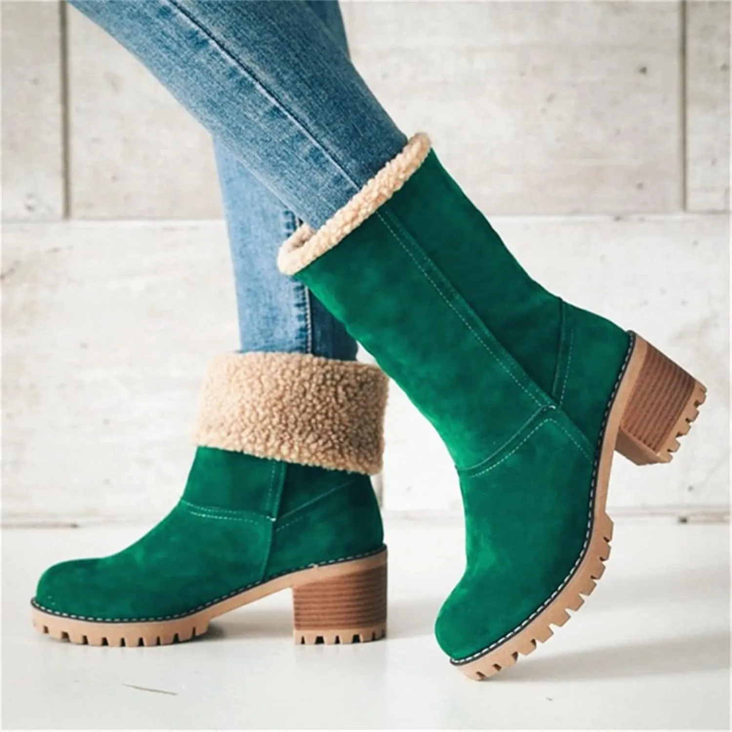 Winter Boots For Women Fashion Snow Boots 2024 Lightweight Cold Weather Fur Lined Warm Mid Calf Boots Ankle Booties