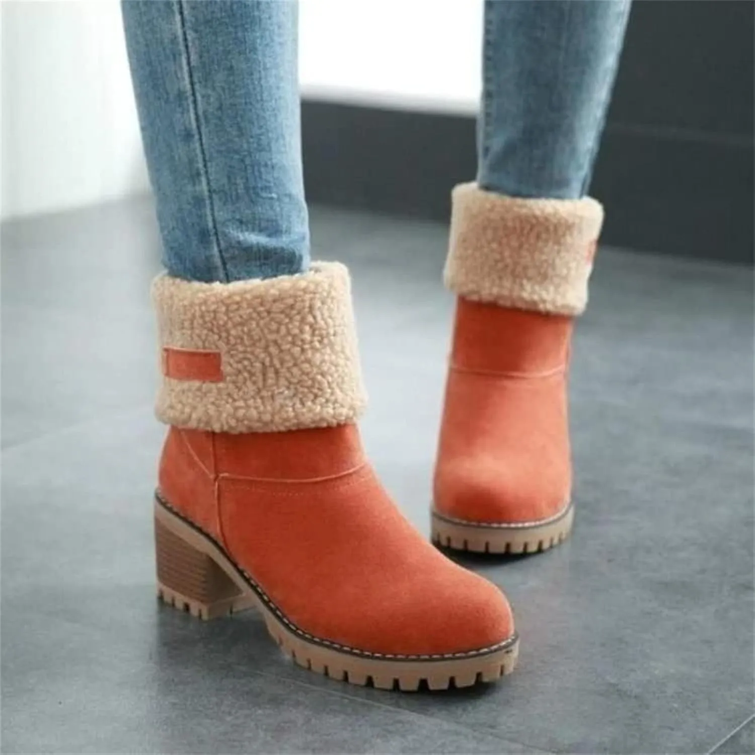 Winter Boots For Women Fashion Snow Boots 2024 Lightweight Cold Weather Fur Lined Warm Mid Calf Boots Ankle Booties
