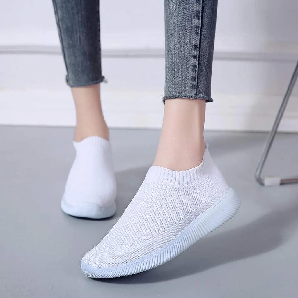 Women Casual Slip On Sneakers Breathable Knit Walking Shoes Lightweight Loafers Non Slip Comfortable Flats