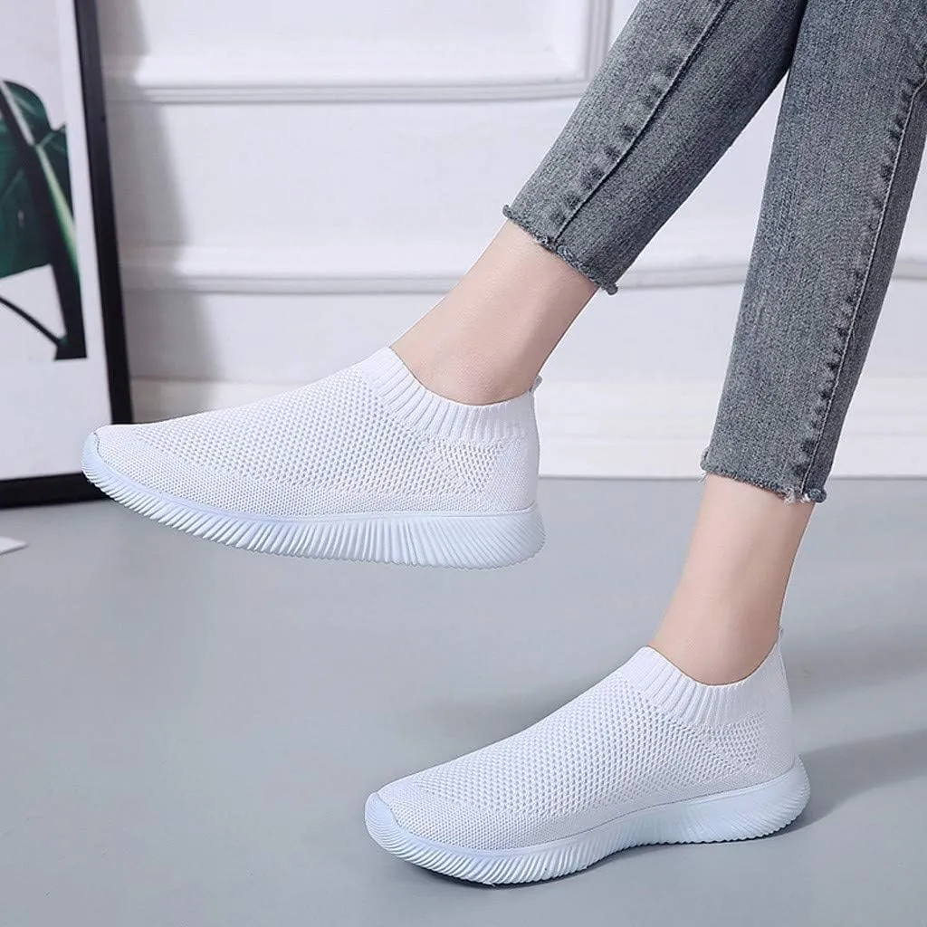 Women Casual Slip On Sneakers Breathable Knit Walking Shoes Lightweight Loafers Non Slip Comfortable Flats