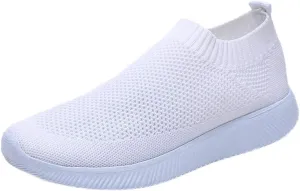 Women Casual Slip On Sneakers Breathable Knit Walking Shoes Lightweight Loafers Non Slip Comfortable Flats
