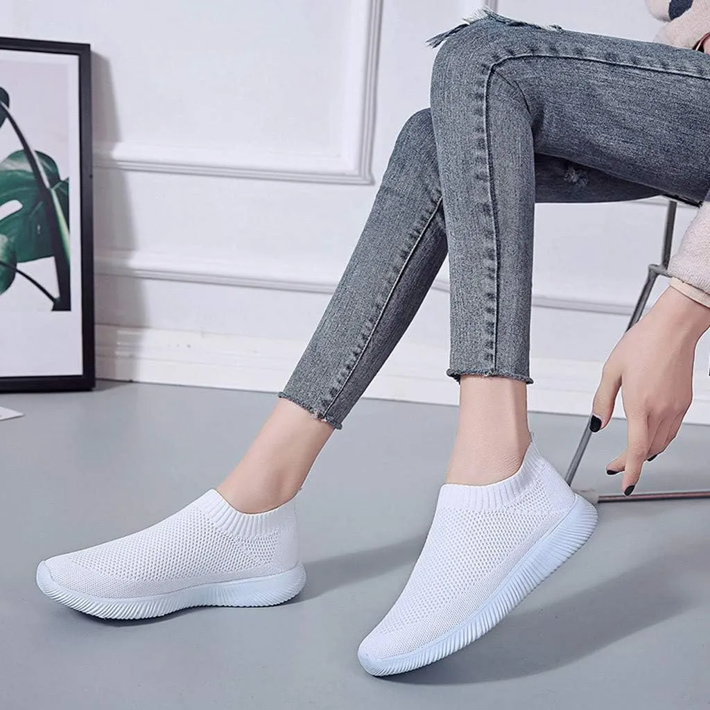 Women Casual Slip On Sneakers Breathable Knit Walking Shoes Lightweight Loafers Non Slip Comfortable Flats
