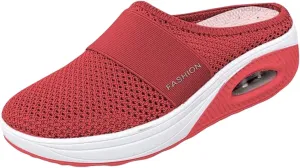 Womens Air Cushion Walking Shoes Slip-On Mesh Breathable Arch Support Mule Shoes Lightweight Closed Toe Slippers Outdoor Sneakers