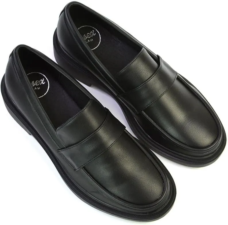 Womens Black Loafers Shoes Ladies Flat Low Heel Comfort Flexible Cushoined Sole Casual School Work Office Pumps Size 5-10
